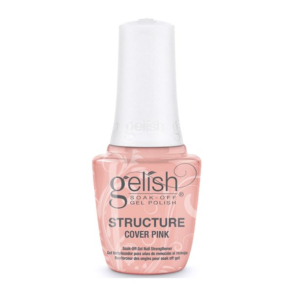 Gelish Structure Gel Cover Pink – Komuflāžas struktūrželeja pudelītē ar otiņu. Izlīdzina naga plātni un nostiprina trauslu un bojātu nagu manikīru. Tonis dabīga naga krāsā, piesātināts. Produkts bez smaržas, uzklājams uz bāzes Gelish Foundation, tālāk lakojot krāsaino UV laku. Viegli aizvieto "kaučuka" bāzes. Nomērcējams ar Gelish Remover.